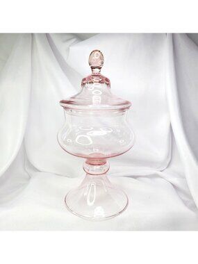 Princess House Pink Glass Apothecary Jar Circus Lid 10.5" Pedestal Candy Dish